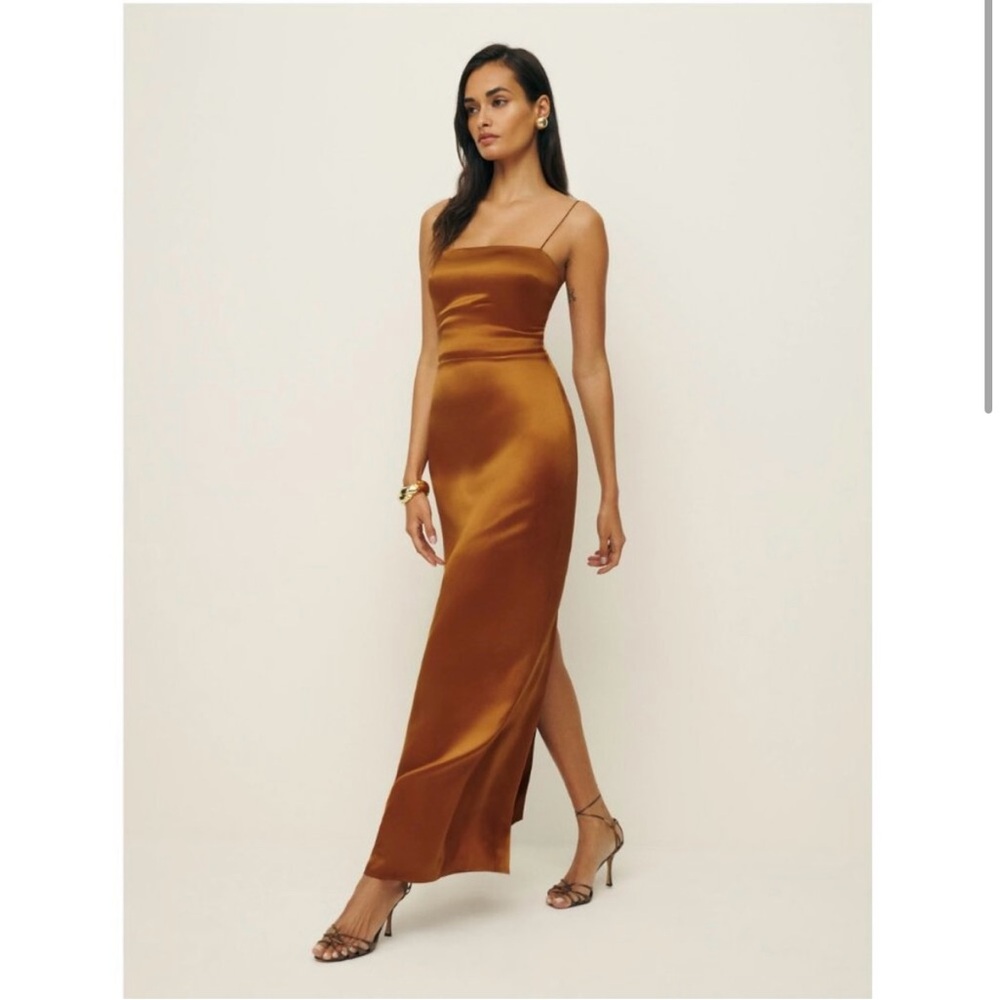Reformation Frankie Silk Dress in Copper 6